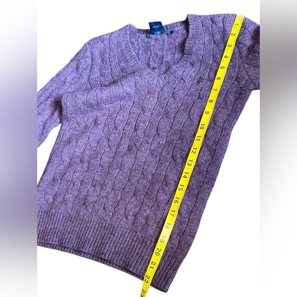Ralph Lauren Purple Wool Alpaca Cashmere Cable Knit Sweater Size Small V-Neck - Picture 5 of 6